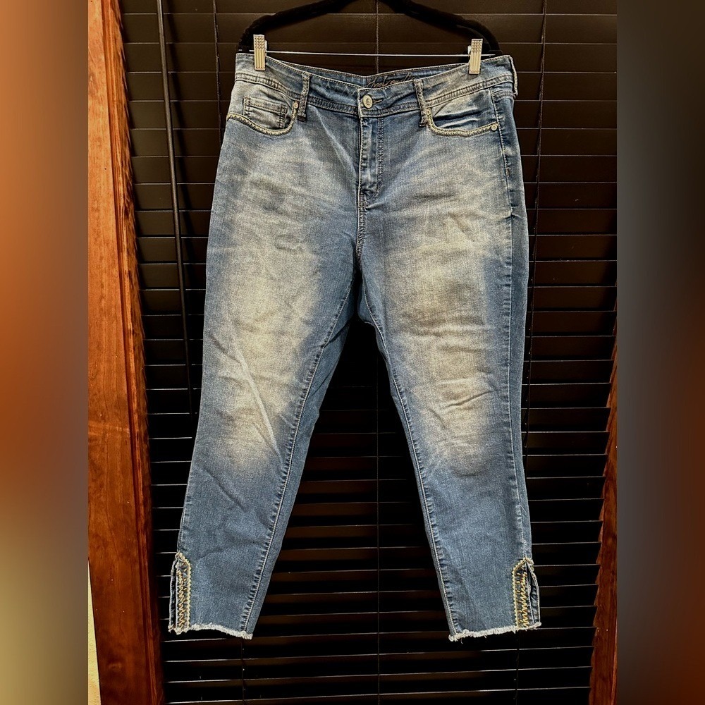 Y2K Hydraulic Blue Denim Washed Cropped Jeans Size Curvy 16W